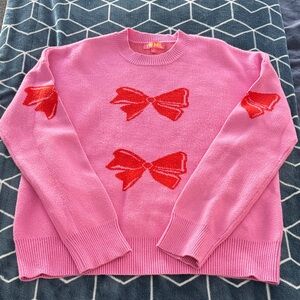 THML Pink Sweater with Red Bow Accents